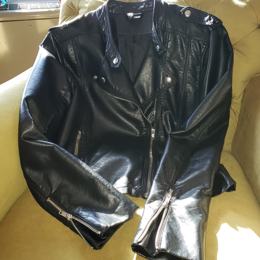 Black Faux Leather Crop Jacket
